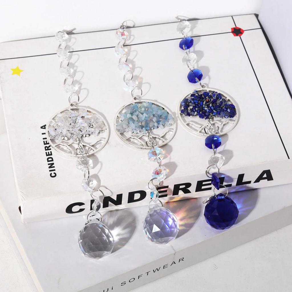 Tree of Life Crystal Suncatcher Hanging Catcher Pendants Wind Chimes Rainbow Prism Window Drop Bell Christmas Tree Home Decor