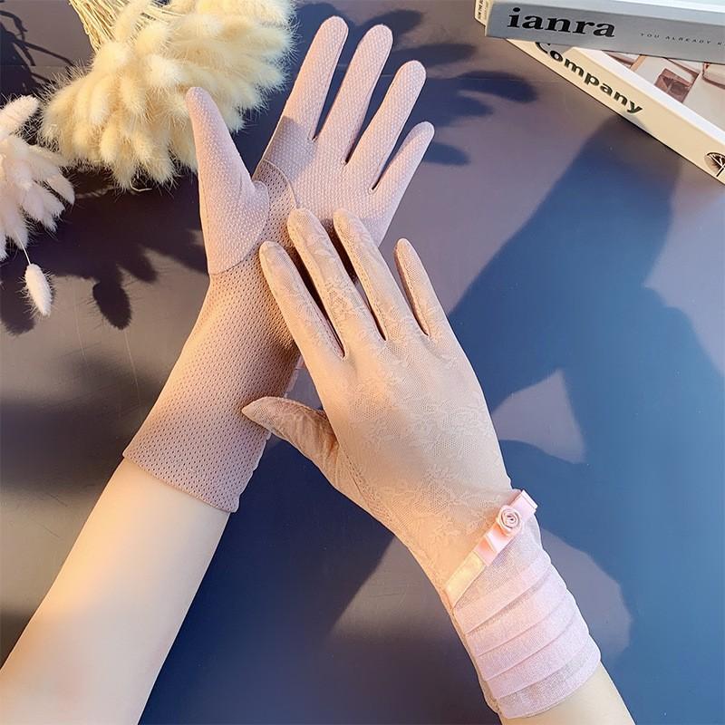 Sunscreen Lace Gloves Spring Bow Touch Screen Gloves Ladies Driving Breathable Outdoor Shade Cycling Summer Gloves