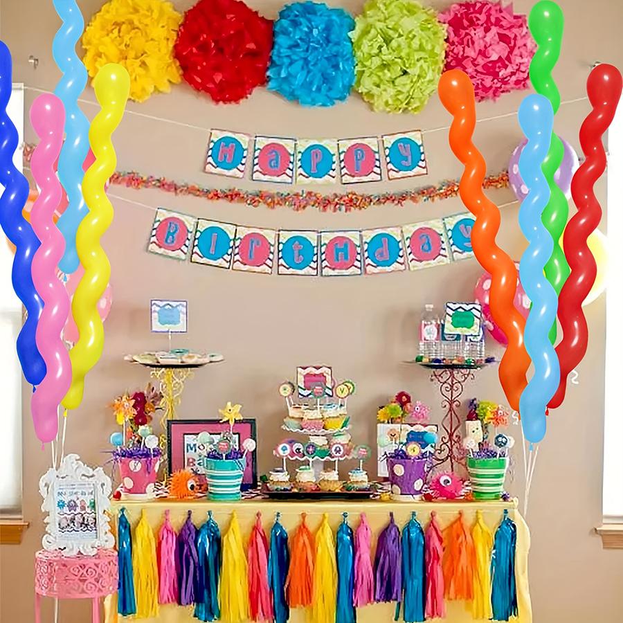 100 stuks 80 cm Lange Spiraalballon met Mini Pomp Verjaardagsfeest Kamer Decoratie Props Kleur Artistieke Ballon Achtergrond Decor