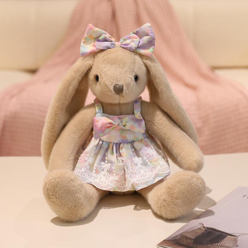 

Милая сладкая юбка с цветами, плюшевая игрушка-кролик, одевающая маленькую куклу-белого кролика, девочка, успокаивающая тряпичная кукла 40cm（0.3kg）