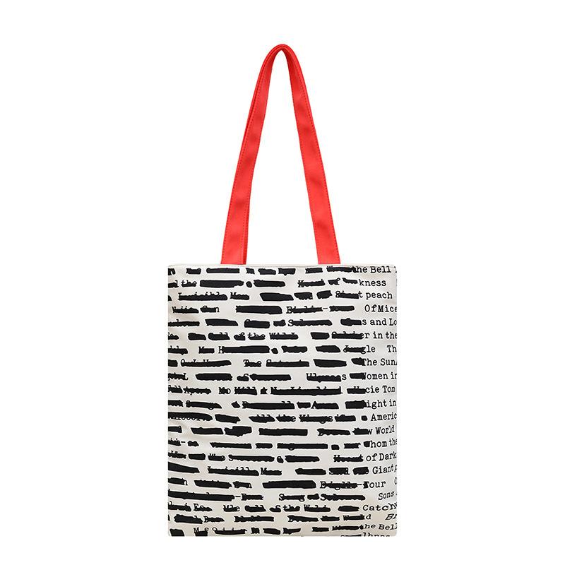 Bottom-free side full version text pattern printing super soft canvas tote bag shoulder messenger bag
