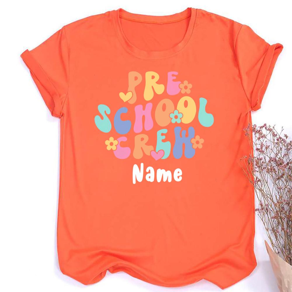Pre School Crew Print Custom Name Teachers Tee Shirt Personalized Short Sleeve Shirts Pre K TShirt The Best Gifts for Teacher
