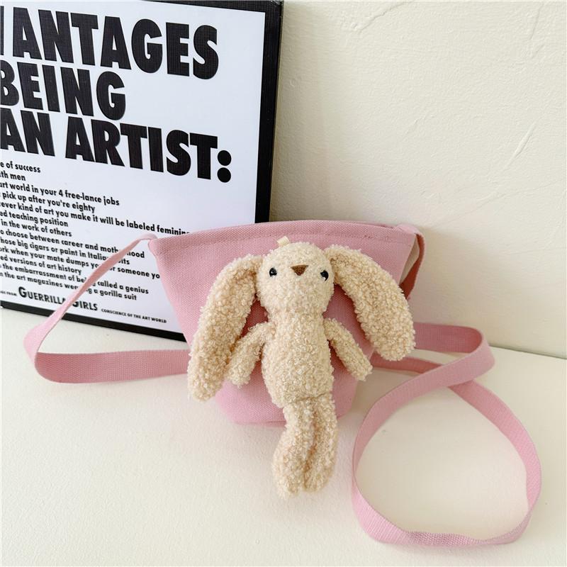 Adorable Korean Style Children's Bear Crossbody Bag Cute Canvas Purse For Girls
