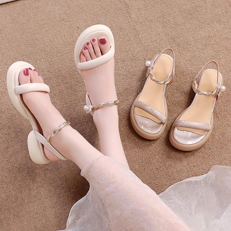 2025 new Chinese style national style summer new versatile simple casual thick sole with skirt open-toed sandals women