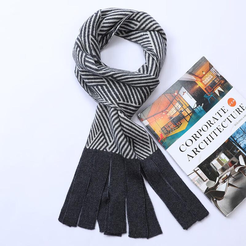 Hengyuanxiang Unisex Reiner Wolle Gestreifter Strickschal