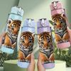 1PC Tiger Cub Realistic Animal Print 750ml Color Plastic Sports Water Bottle Leakproof Flip Straw Lid Suitable for Sports Office Home Use