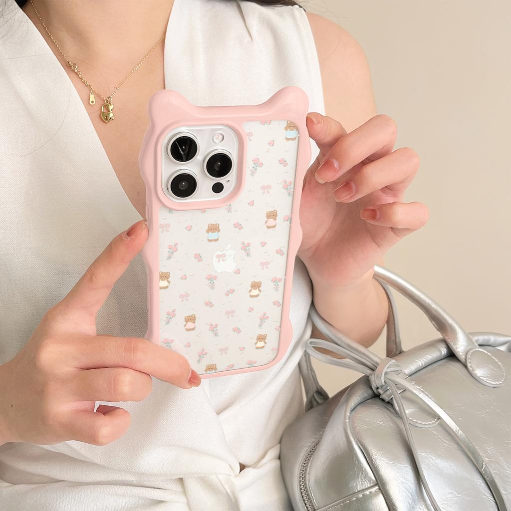 Full Screen Floral Bear iPhone15promax Cute Cat Ears Huawei Apple 14 Pro Mobile Phone Case New