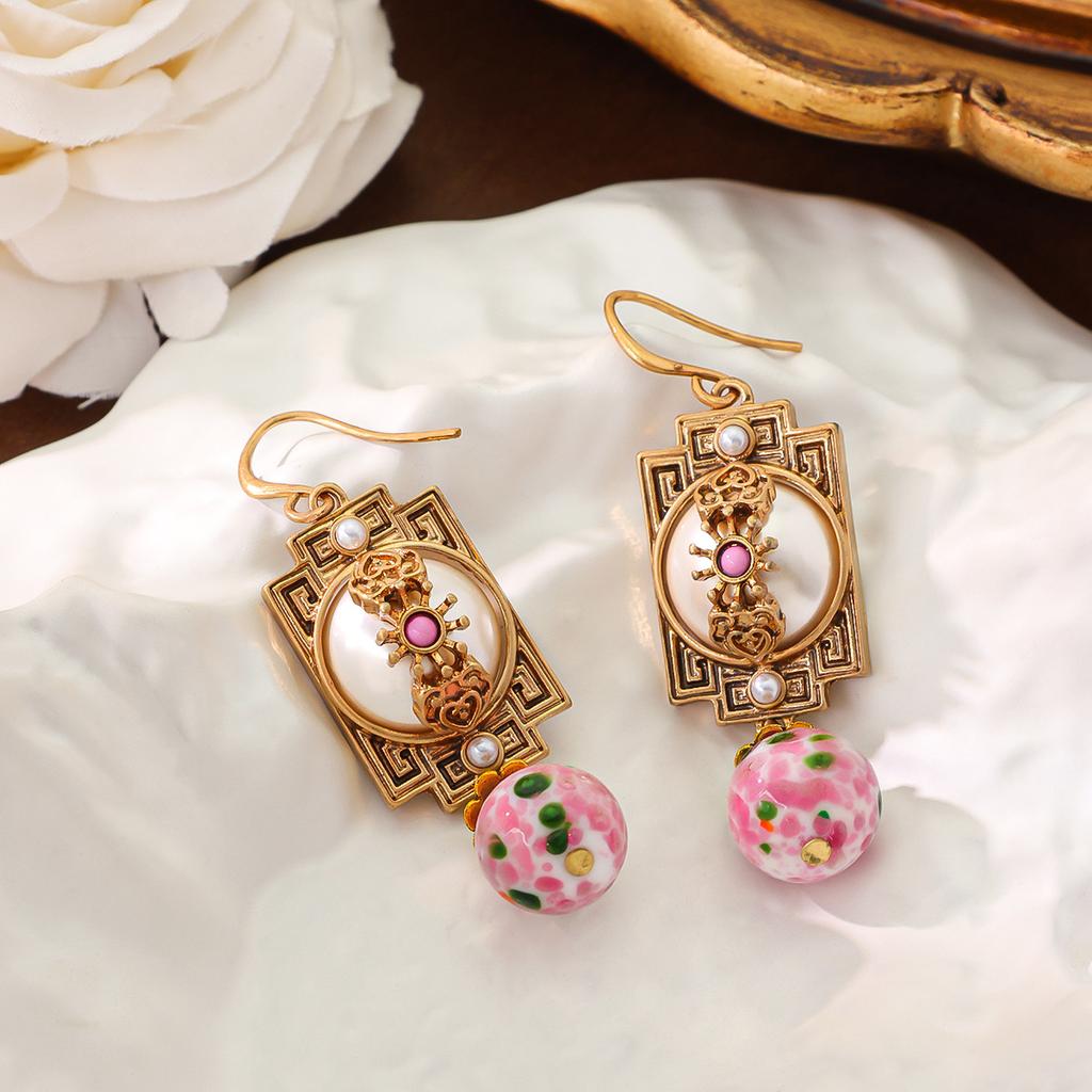 Mittelalterliche Ohrringe Palaststil Alte Farbige Glasur Jade-Schnur Vintage China-Chic Fortgeschrittener Sinn Neues Chinesisch