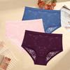 3PCS/Set Floral Embroidery Lace Panties Women's Plus Size Underwear Sexy Hollow Solid Briefs Girls Mid-Rise Temptation Lingerie