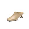Fashion 2025 Women's Shoes New Summer Retro Square Toe Genuine Leather Sheepskin Baotou High Heel Large Muller Half Slippers Heels Women