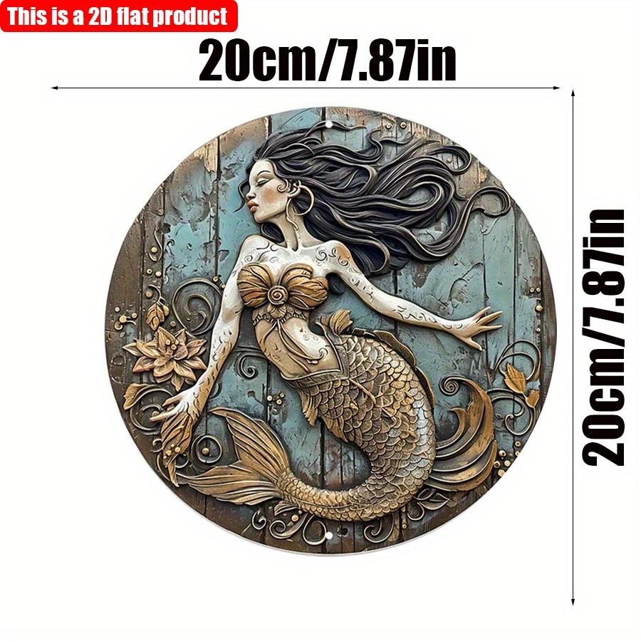 

2D Flat 20*20 см 1 шт. Элегантная волнистая длинноволосая русалка с дизайном художественная декоративная тарелка, красивый узор золотой русалки деревянная подвесная табличка, идеальная 20*20cm