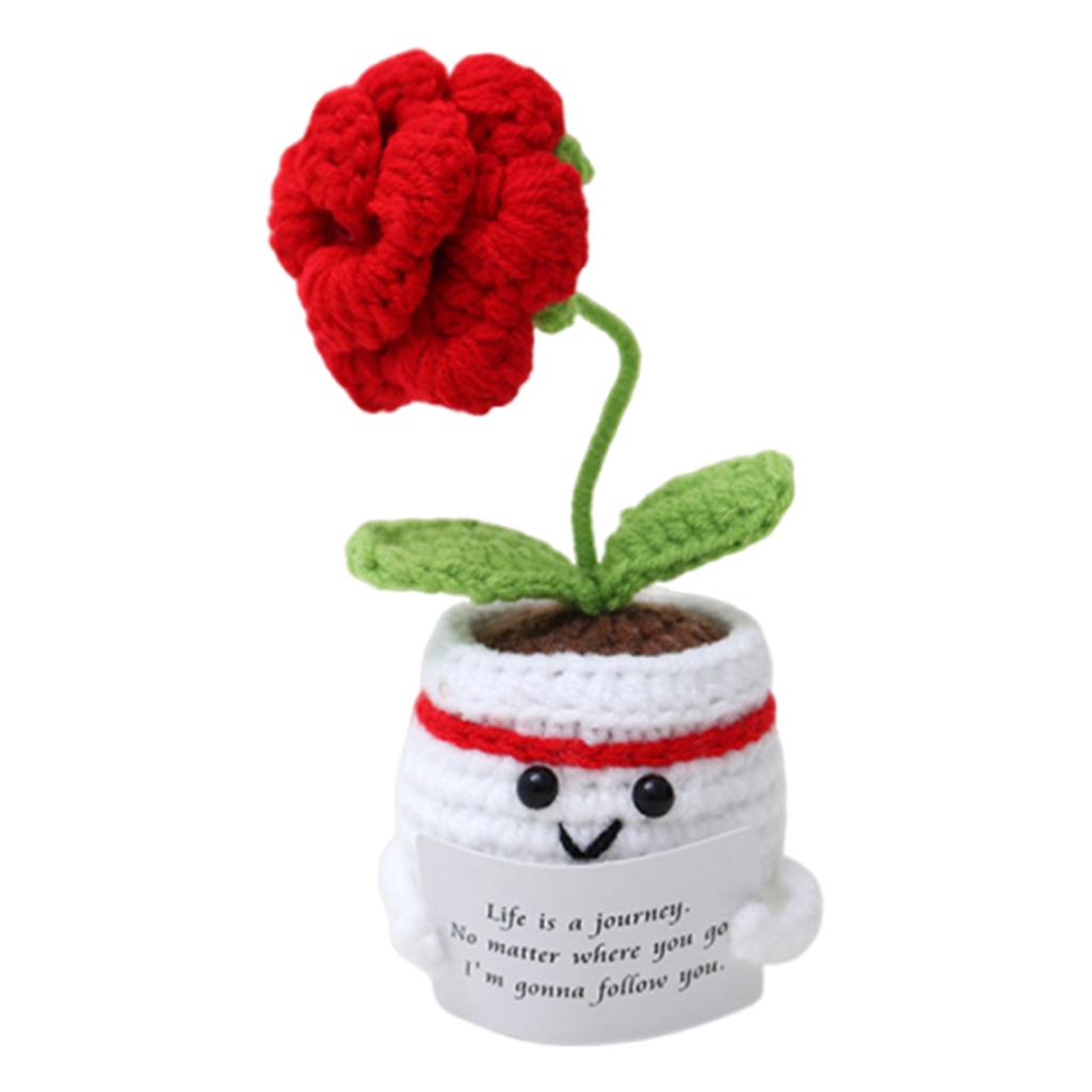 Knitted Decor Emotional Support Crochet Doll with Card Crochet Potted Tabletop for Women Mom Family Friend Teacher