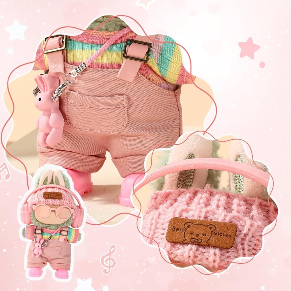 Ruokey Doll Clothes Rainbow Rabbit Costume Set 15cm/17cm Plush Toy Outfit Accessories for Dress Up and DIY