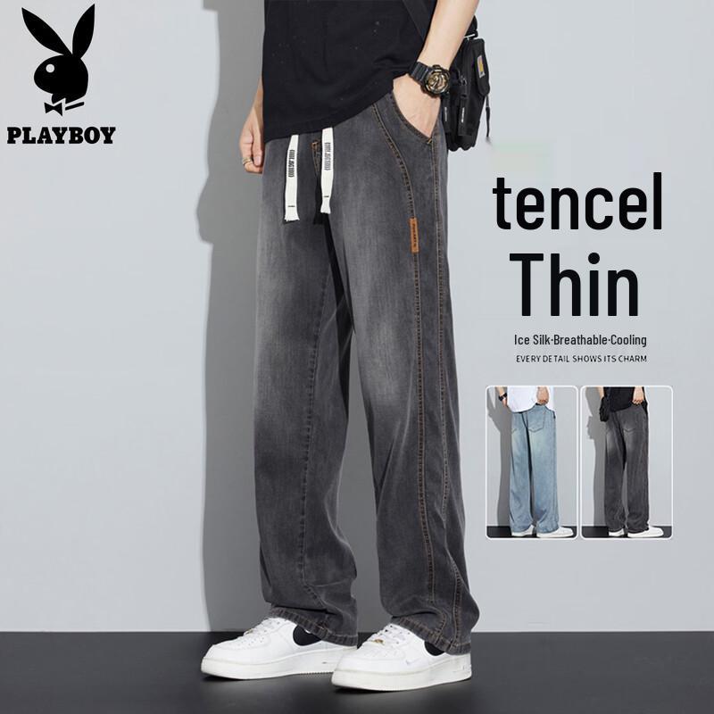 PLAYBOY Men s Summer Tencel Blend Loose Straight Jeans M