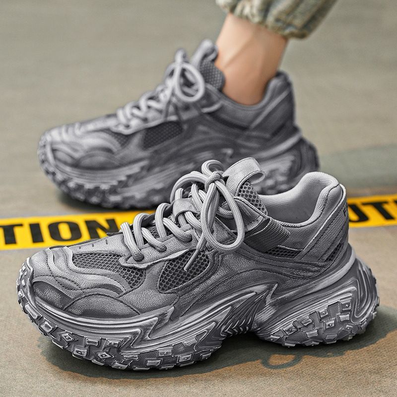 Men's Casual Sport Shoes Vintage Distressed Sneakers 2025 Autumn New Style Thick Bottom Fashion Increased Height Trendy Shoes