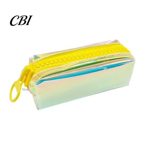 Rainbow Gradient Pen Bag Iridescent Holographic Pencil Case, Transparent Stationery with Wide Correction Tape Holder Case U-Shaped Zipper, Large