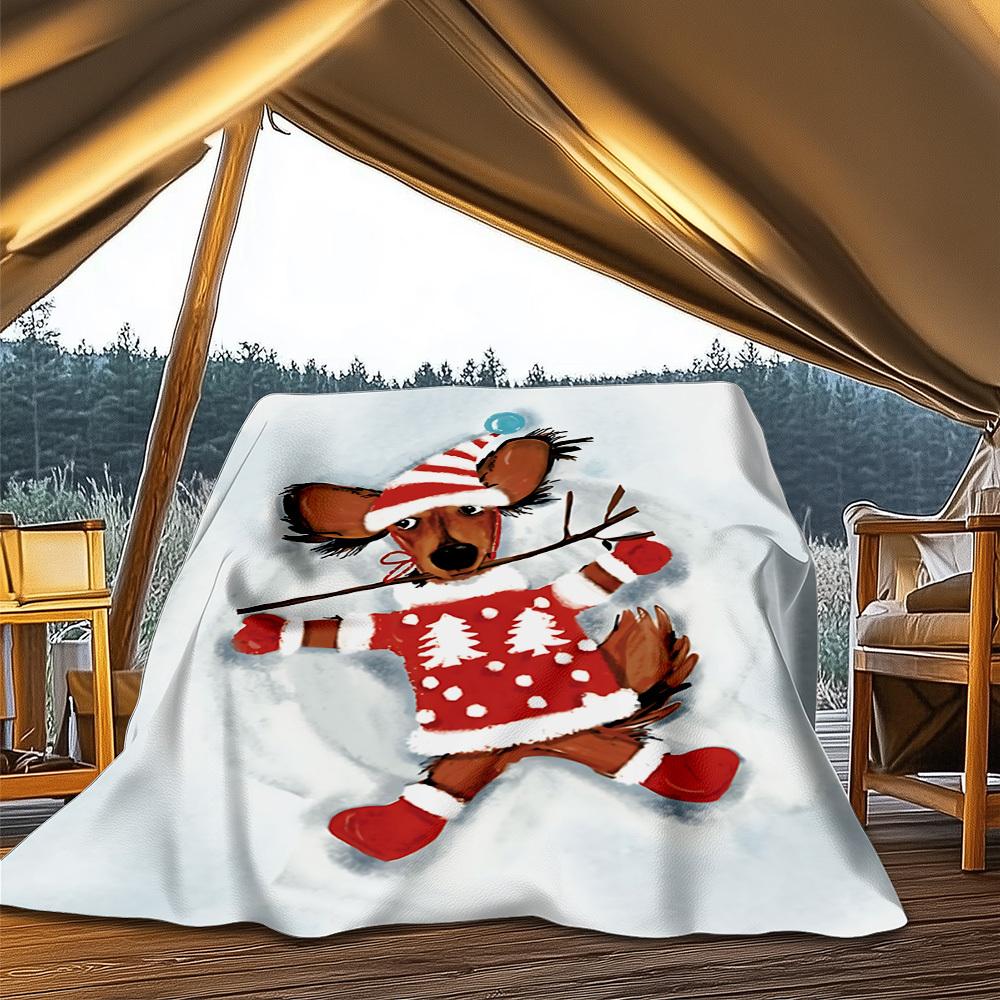 1pc Christmas dog Outdoor Flannel Blanket Soft All Season Polyester Throw , Perfect for Picnics & Travel , Picnic Accessory