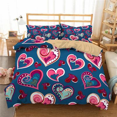 Juego de Funda Nórdica con Corazones de Amor para Niñas Niños Funda de Edredón Linda con Corazones de Amor Juego de Ropa de Cama Geométrico Funda de Edredón Romántica de Poliéster