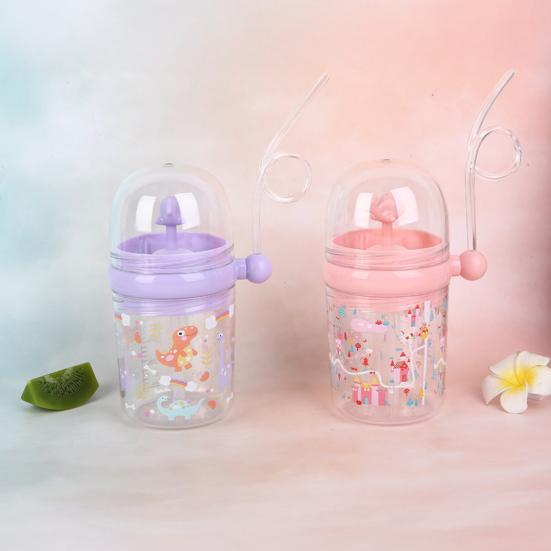Whale Squirt Drinking Cup with Straw Leak Proof Reusable Sippy Cup for Kids 260ml Whale Fountain Tumbler for Party School Beach