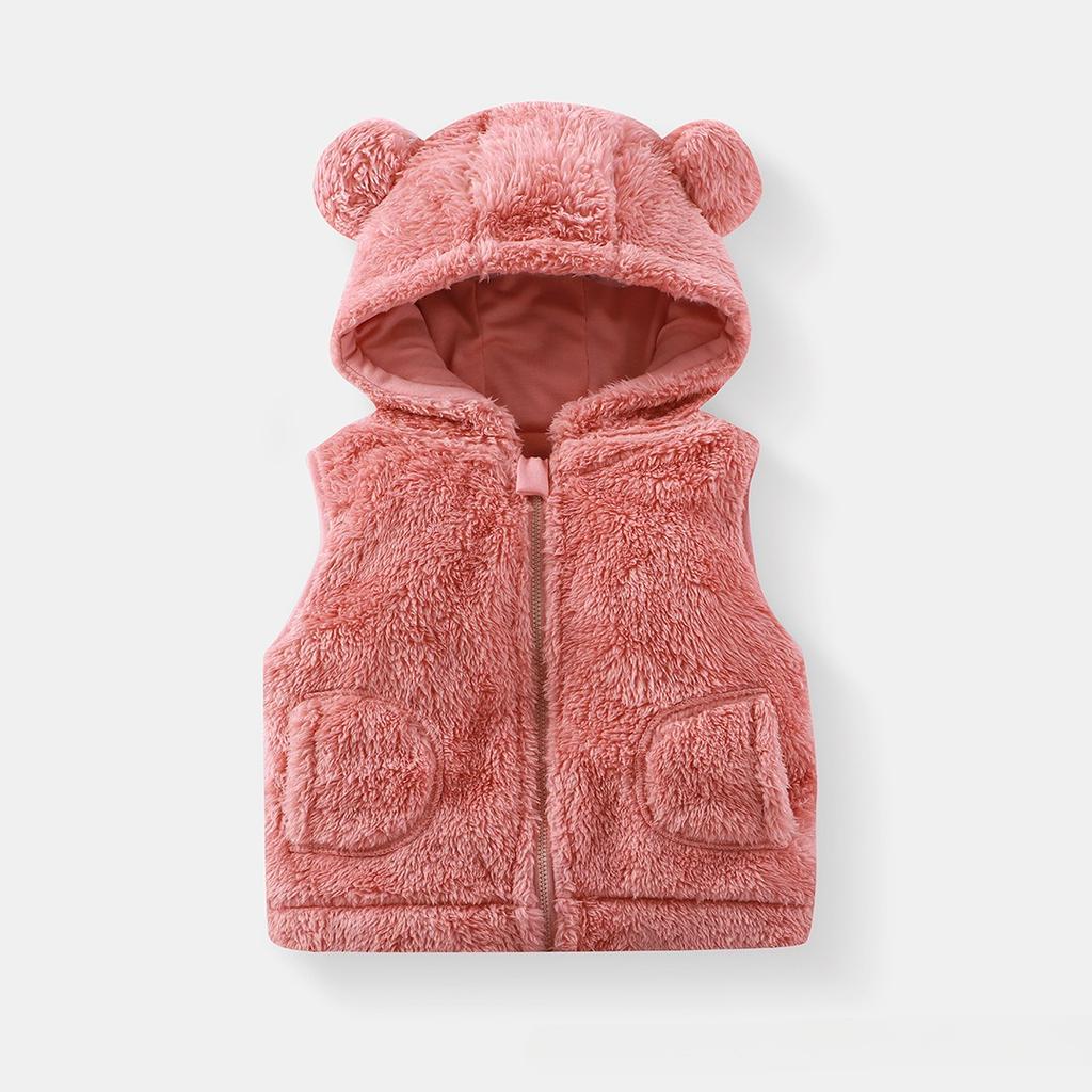 Chaleco para niños Otoño e Invierno Felpa con Capucha Cremallera Folio Oso Ropa Exterior Ropa Interior Chaqueta sin Mangas