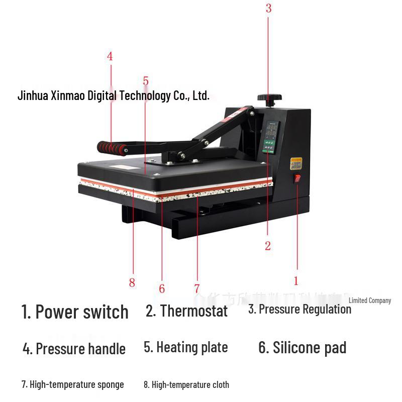 Manual High-Pressure Heat Press Machine for T-Shirt Printing - 38x38 cm