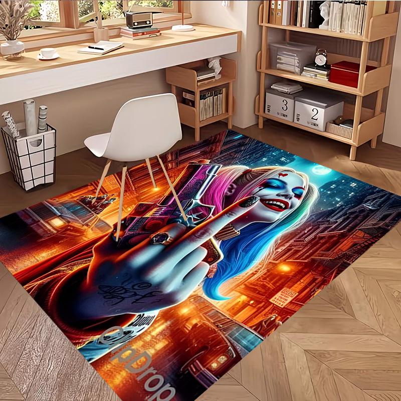 Harley Quinn Joker Print Rug, Washable Floor Carpet, For Entryway Dorm Laundry Room Office Study, Home Decor Birthday Christmas Gift