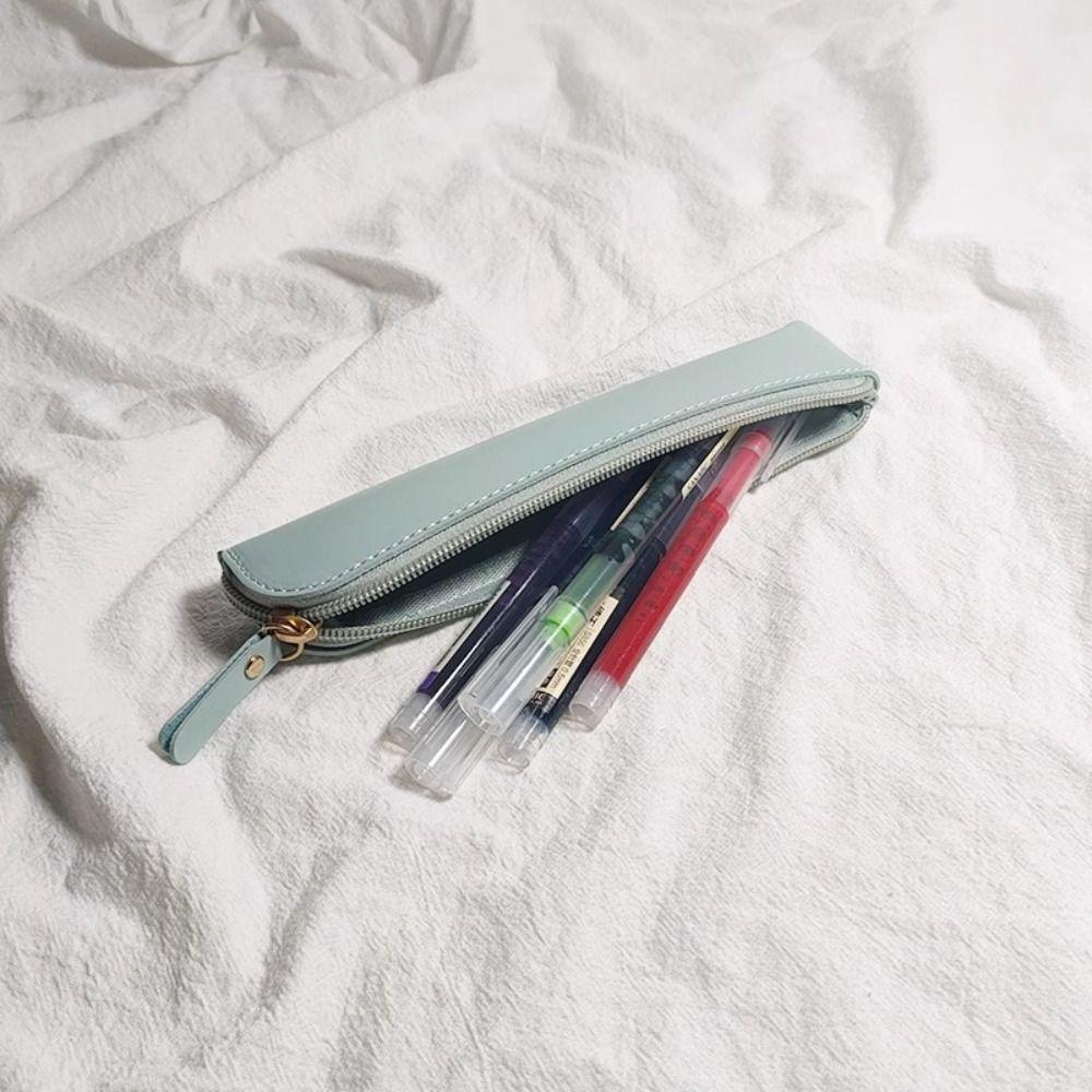 Soft Thin Pencil Case PU Pen Storage Bag Vintage Pencil Bags Office Accsesories