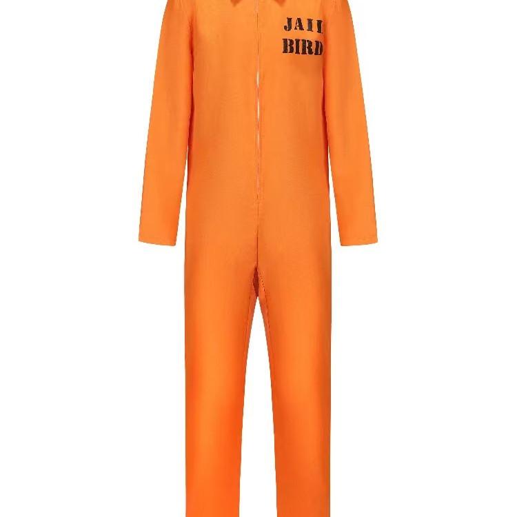 Tuta da prigioniero di Halloween con manette per cosplay, unisex, per bambini e adulti, per giochi di ruolo, maniche lunghe, con risvolto, cerniera, festival, feste, spettacoli