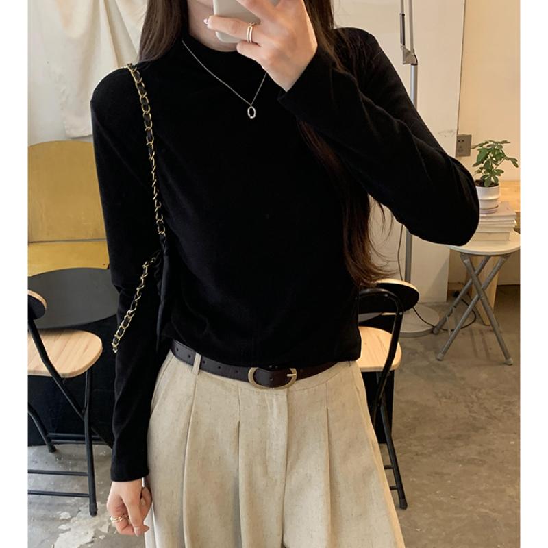Autumn Basic Long Sleeve Slim Fit Casual T-shirt for Women Fashion Solid Simple Winter Ladies T Shirt Elegant Half High Collar Woman Tee Tops 25666