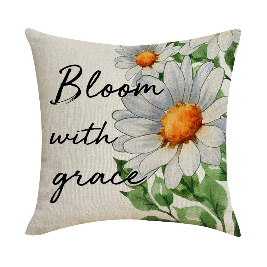 Linen Throw Pillow Cover with Daisy Floral Print and Home Sweet Home Text 45x45cm Decorative Cushion Case for Sofa Bed Living Room