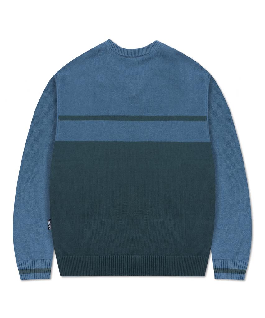 XTONZ Xtk175 Border V-Neck Pullover Knit (Blue)