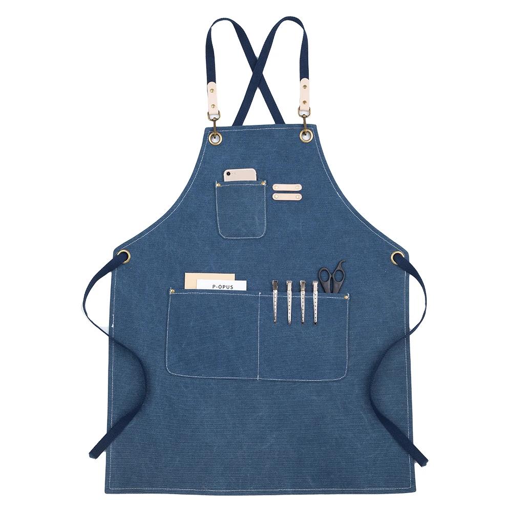 Kitchen Apron Heavy Duty Canvas Barber Work Aprons Unisex Cross Straps Adjustable Salon Hairdresser Bib PU Leather Apron for Men