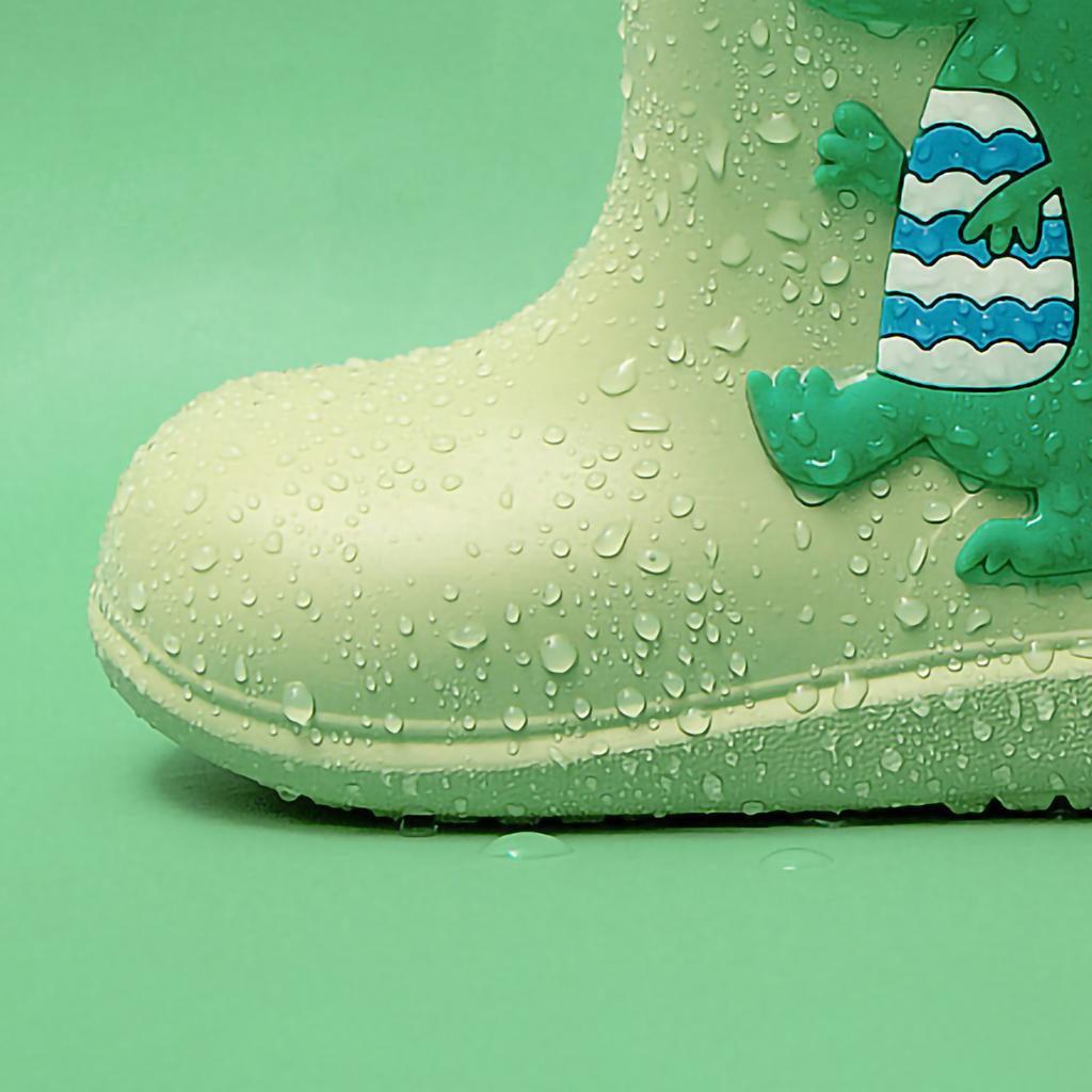 Waterproof Rain Boots Cute Cartoon Pattern Soft Bottom EVA Rain Shoes for Children Kids Green 16cm