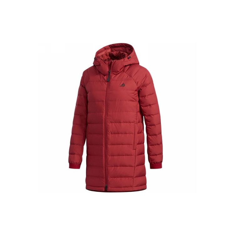 adidas Women s Red Mid‑Long Hooded Down Jacket DM1957 S