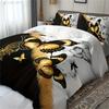 3pcs Golden Butterfly Duvet Cover Set, Black and White, Breathable Polyester, All-Season, Digital Print, Duvet Cover For Bed