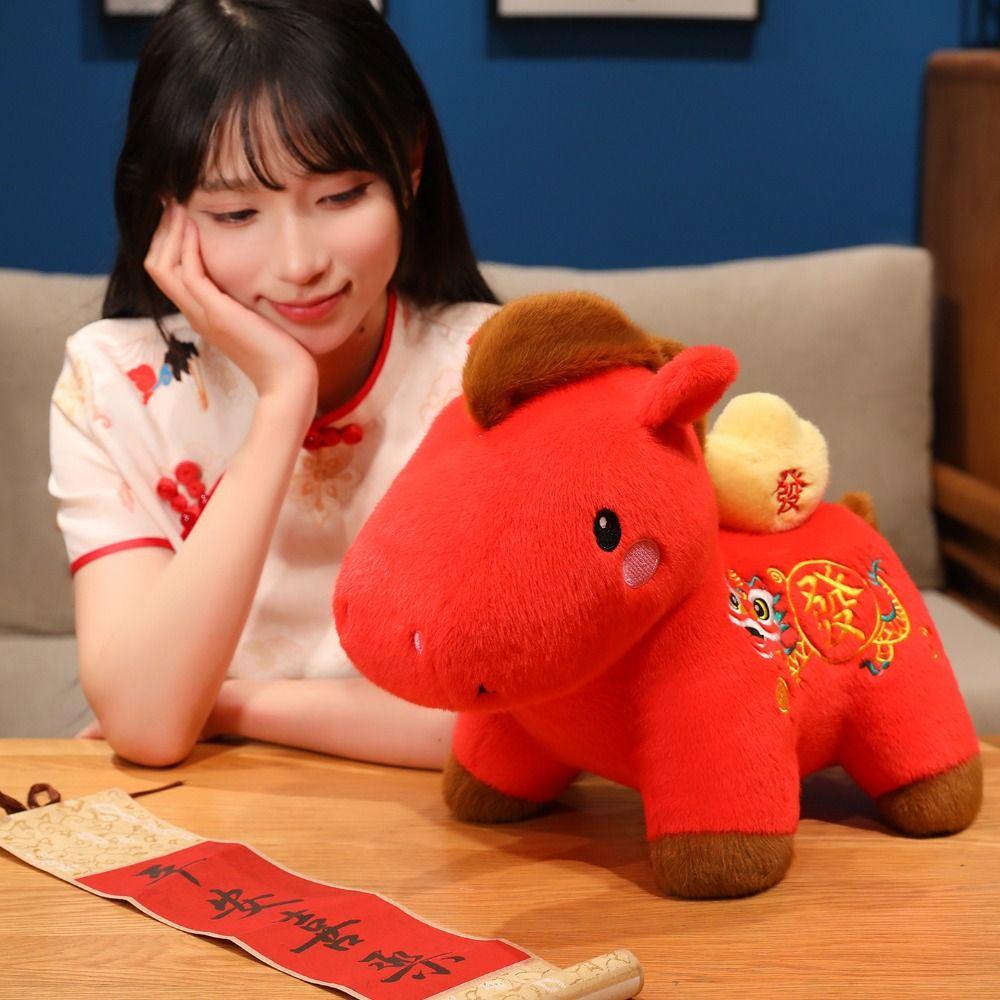 Stuffed 2026 Horse Stuffed Animal PP Cotton Filling Zodiac Horse Doll College Dorm