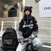 Vintage Street Letter Print Sweatshirt American Stitching Stand Collar Hoodies Men Women Long Sleeve Hip-hop Sports Top