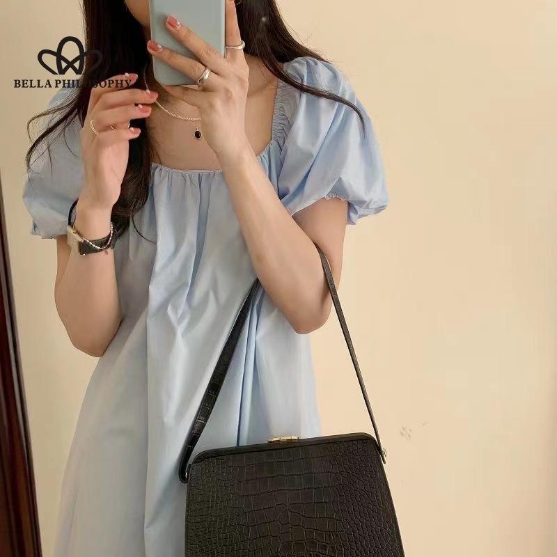 French Style Simple Off-shoulder Solid Color Dress Women's Summer New Slimming Retro High-end Elegant Long Dress