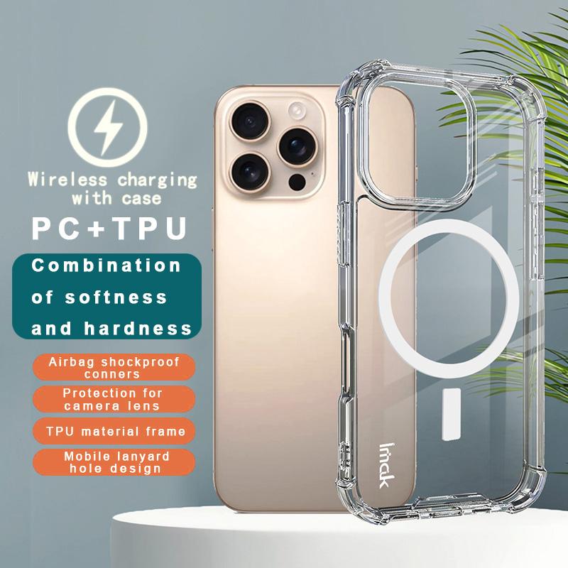 IMAK For iPhone 16 Pro Clear Case Compatible with MagSafe Shockproof PC+TPU Phone Cover