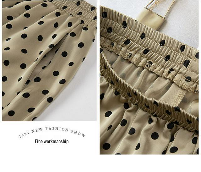 Women's High-Waisted Polka Dot Wide-Leg Culottes - Spring/Summer, Slimming, Comfortable, Nine-Point Length