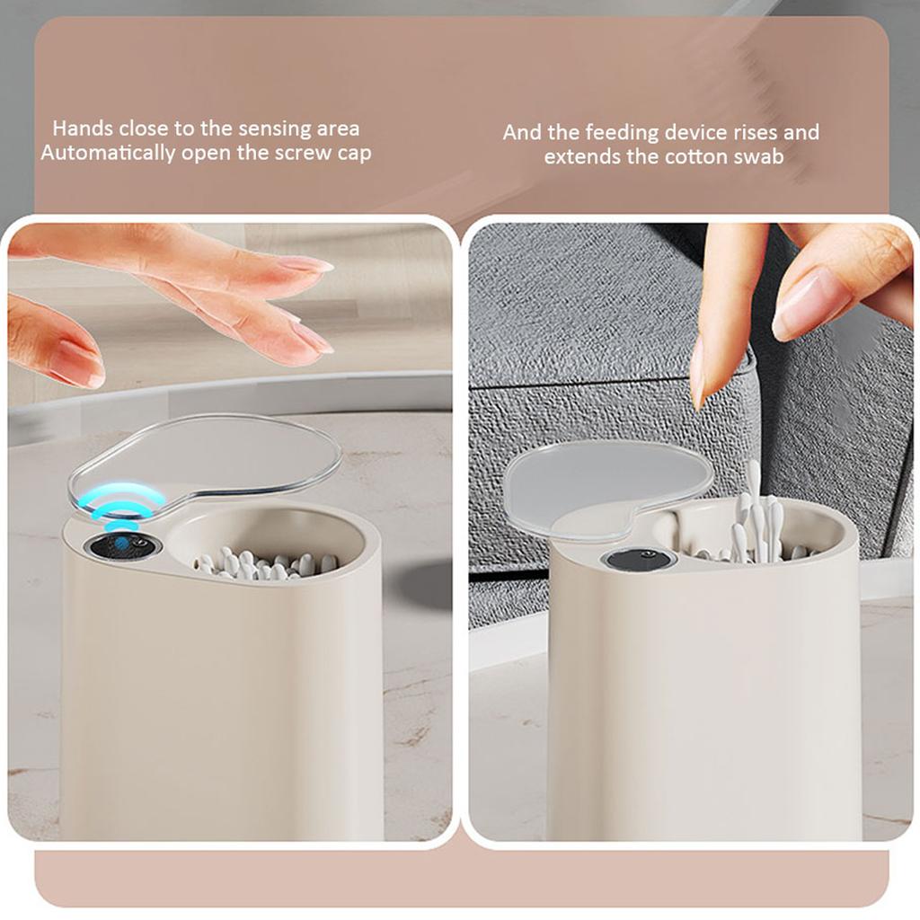 Induction Cotton Swab Box Automatic Dispenser Cotton Swab Container Box Dustproof Lid Makeup Organizer for Bathroom Home Storage