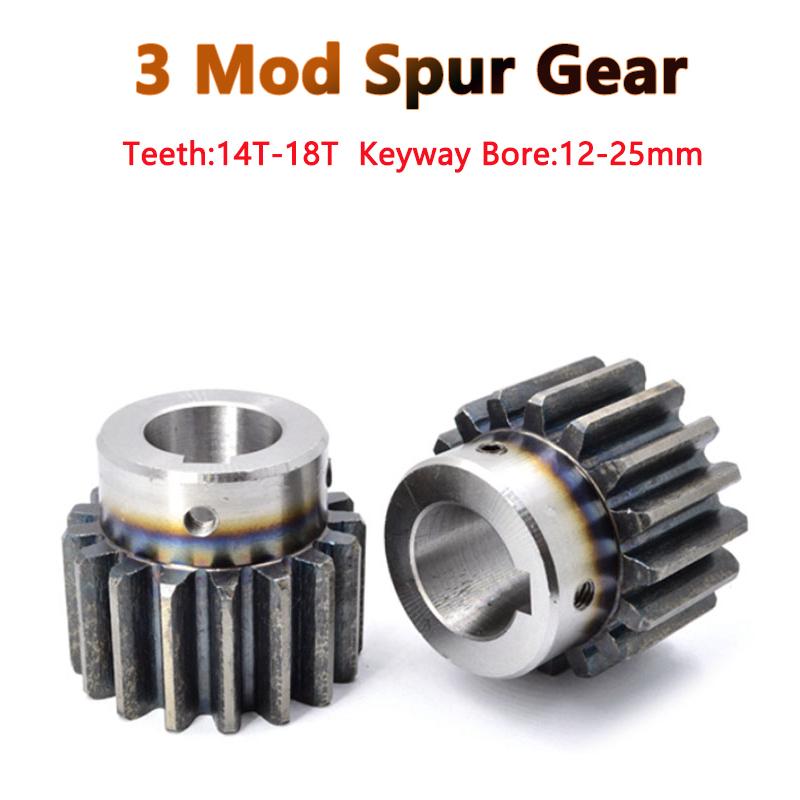 1pc 14 15 16 18 Teeth 3M Spur Gear With Step Keyway Bore 12/14/15/16/18/20/22/24/25mm 45# Steel 3 Module Motor Gear OD 48-60mm 12mm (keyway 4)