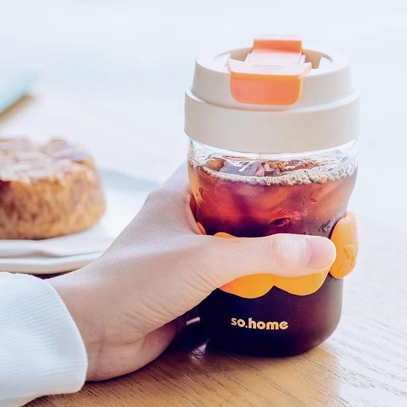 Sohome Double-Drink Portable Glass Water Bottle with Straw