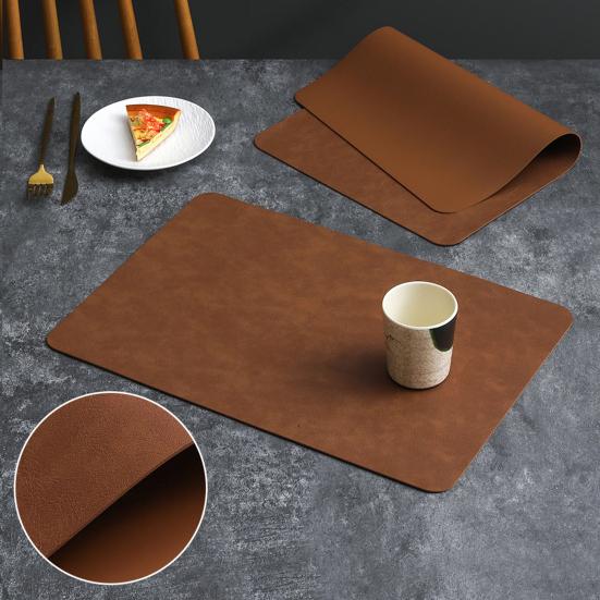 Faux Leather Placemat Waterproof Heat-Resistant Non-slip Heat Insulation Dishwasher Safe Rectangle Dining Table Protection Decoration Pad Kitchen