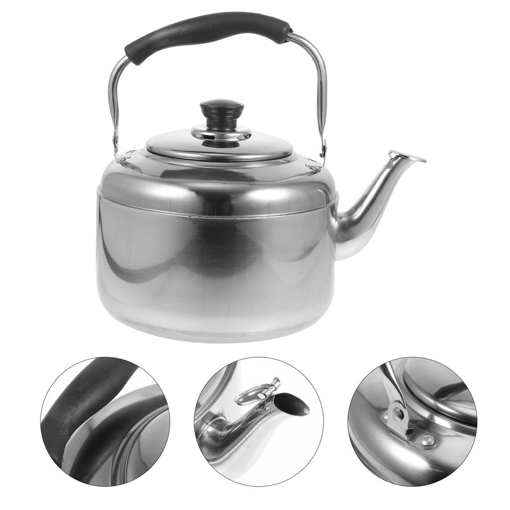 Large Capacity Stainless Steel Whistle Sounding Kettle Heating Pot for Gas Stove Tea Coffee Mulled Wine Household Kitchen Use