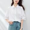 Pure Cotton White Shirt for Women Short-sleeved French Niche Design Top Loose Age-reducing High-end Korean Style Clothes