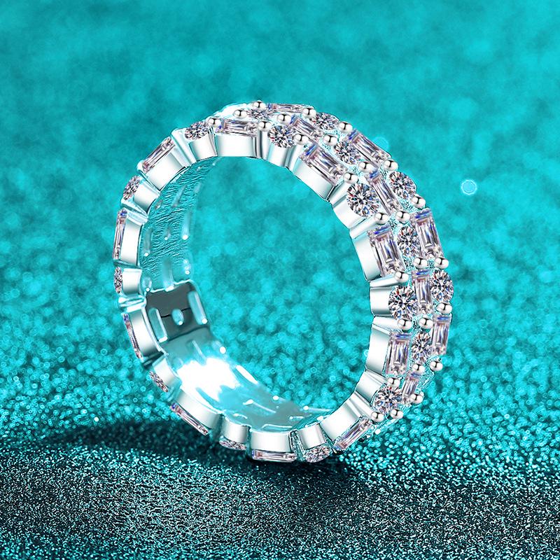 Yin Baichuan S925 Sterling Silver Rectangular Moissanite Ring for Women - Luxury, Glamour, Trendy Style