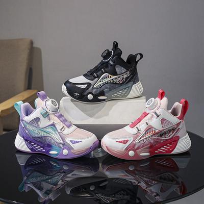 Children's Basketball Shoes 2025 Spring New Girls' Leather Surface New Buttons Medium and Older Children's Sports Shoes Boys' Running Shoes