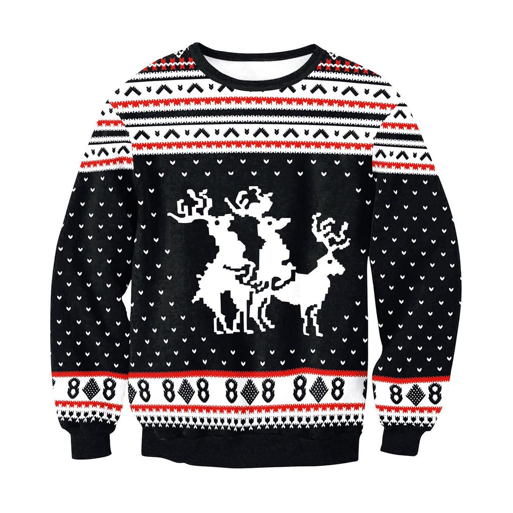 European & American Autumn/Winter Christmas Pullover: Printed Long-Sleeve Round Neck Loose Sweatshirt (SWYS009)
