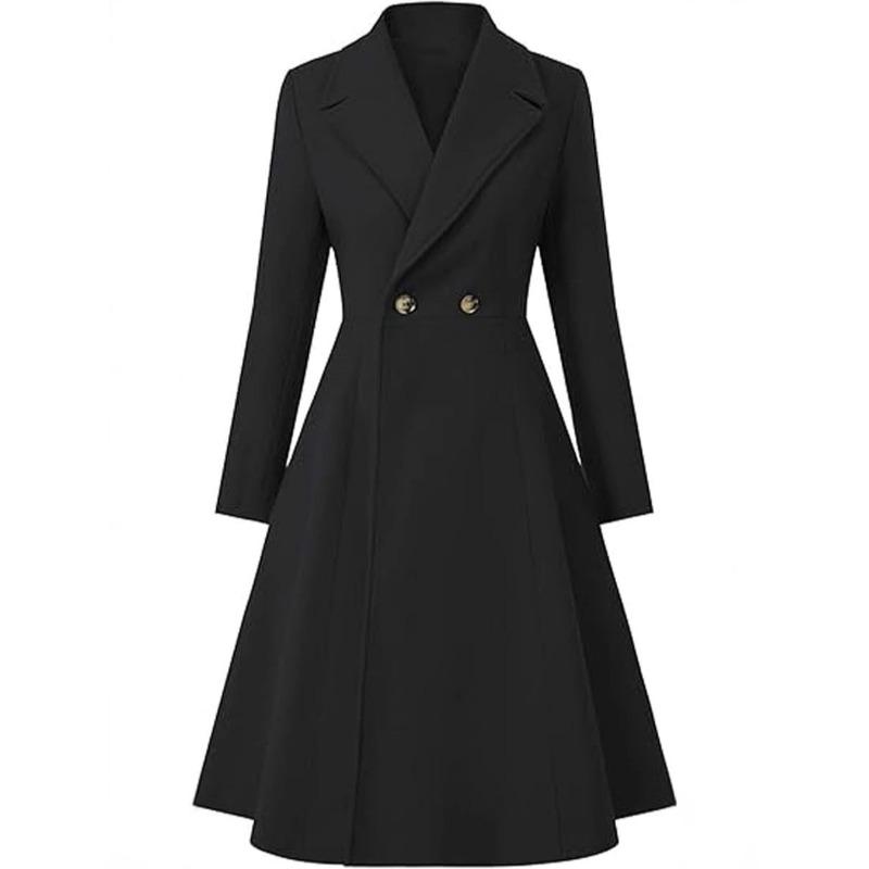 Women`s long trench coat winter notched